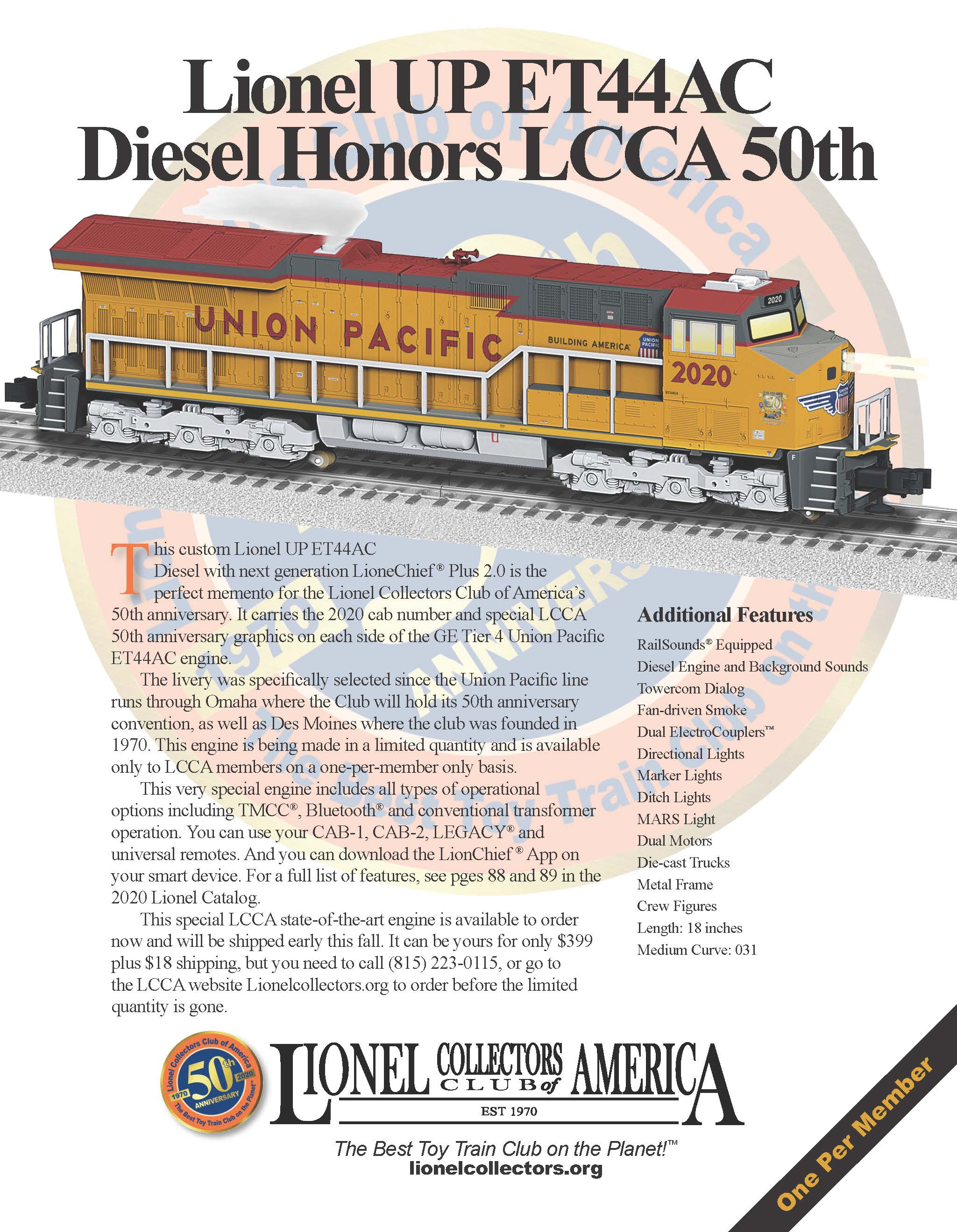 LCCA News: LCCA Offers UP#2020 LionChief Plus 2.0 Diesel ET44AC